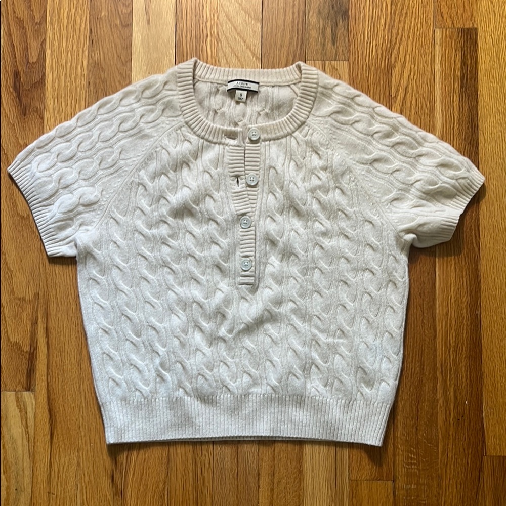 Cable Knit Short Sleeve Sweater - Cream